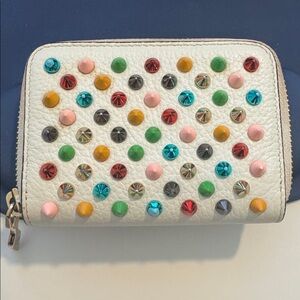 Christian Louboutin Multi colorStudded  White Leather Zip Wallet